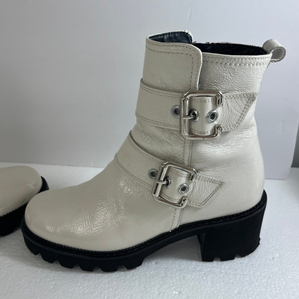 Paul‎ Green Ankle Boots Womens White Sz 6 Block Heel Buckle Accents Zip Up - Picture 2 of 15